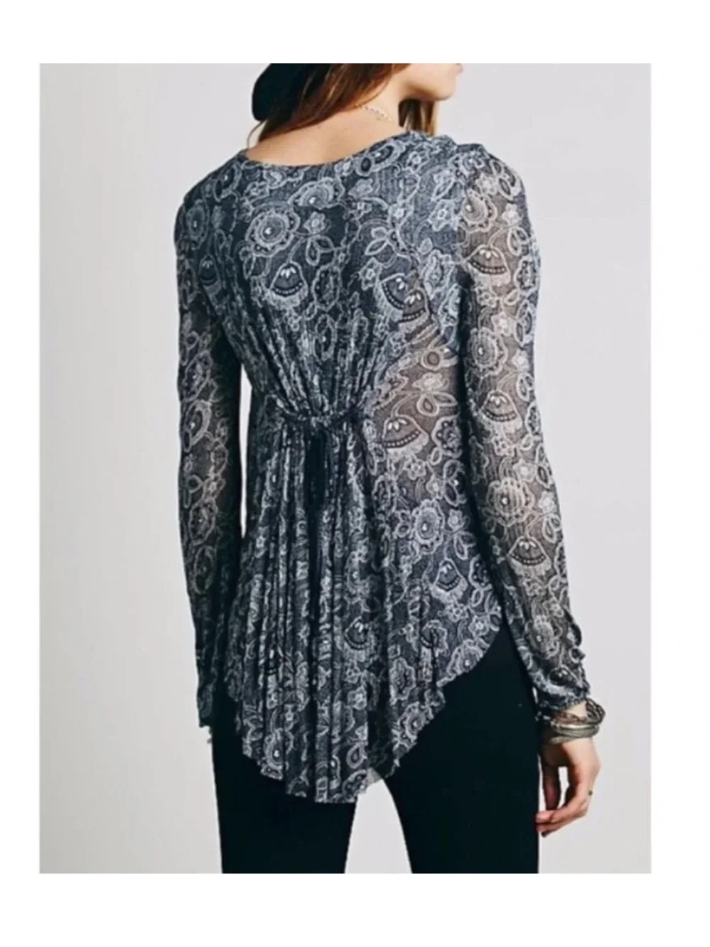 Free People Black Paisley Draped Wrap Blouse